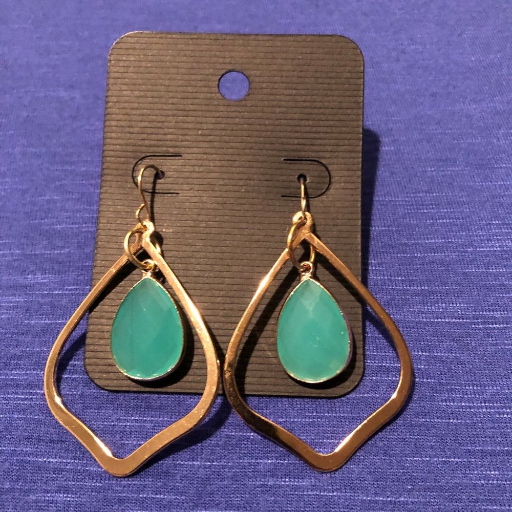 Jade Green and Gold Geometric Earrings